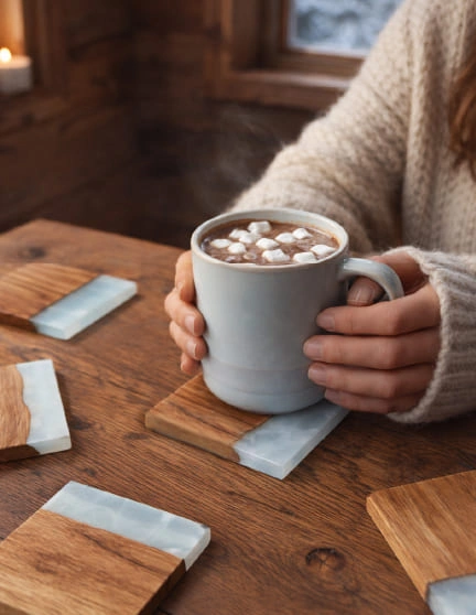 sous-verres chene r&eacute;sine effet glace